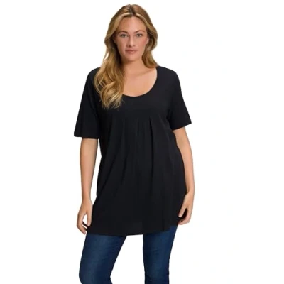 Abbildung von Ulla Popken, Damen, große Größen, T Shirt, Zierfalten, A Linie, Rundhals, Halbarm, Modal