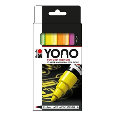 Abbildung von Marabu 1240000004000 YONO Marker Set Neon mit 4 Farben, vielseitige Acrylstifte japanischer Rundspitze 1,5 3 mm, wasserbasiert, lichtecht und wasserfest, für nahezu alle Untergründe