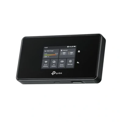 Abbildung von TP Link M8550 5G LTE Mobiler WLAN Router bis zu 3,4 Gbit/s, Tri Band Wi Fi 6E, Nano SIM Karten Slot, Gigabit WAN/LAN, 4680 mAh Akku, Touchscreen, Wireguard, 32 Geräte