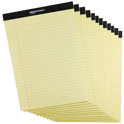 Abbildung von Amazon Basics Legal/breit liniert 50 Blatt pro Pad, 21.59 cm x 29.8 (Packung mit 12 Stück), Kanarisch