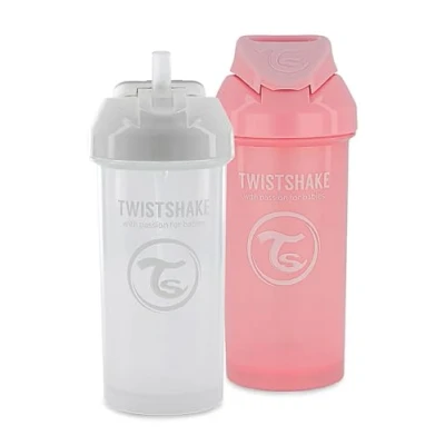 Abbildung von Twistshake 2x Baby Trinklerntasse mit Strohhalm 360ml auslaufsichere Trinkflasche Strohhalmbecher BPA frei Trainingstasse Für Kinder Weiß Rosa