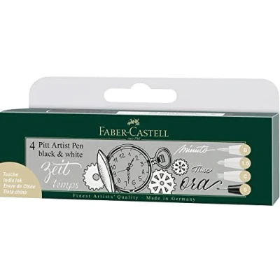 Abbildung von FABER CASTELL 167151 Tuschestift Pitt Artist Pen Black and White, 4er Set