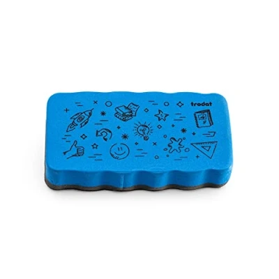 Abbildung von Trodat Radierschwamm für Whiteboards magnetisch haftend, Zeichnungen von Markern und Stiften trocken abwischen Größe 10,5 x 5,5 1,8 cm, Blau