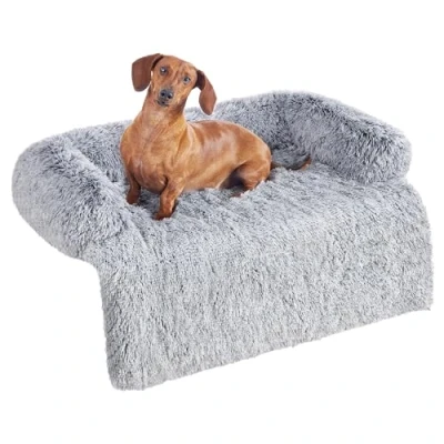 Abbildung von Feandrea FluffyHug Hundebett Plüsch, Hundedecke Sofa, Sofaschutz Hund, Hundekissen, Größe L, für mittelgroße Hunde, 95 x 85 16 cm, Ombré Grau PGW222G01