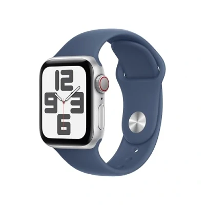 Abbildung von Apple Watch SE 2024 4G 40mm Silber (Hellblaues Nylon Armband)