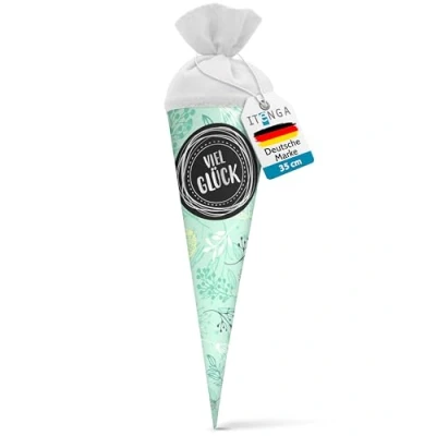 Abbildung von itenga Geschwisterschultüte 35cm Geschenkverpackung Schultüte Kinder Erwachsene Party (Pflanzen mit Text Viel Glück)