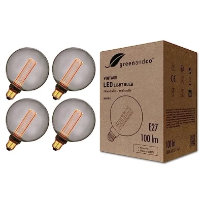 Abbildung von greenandco 4x Vintage Design LED Birne zur Stimmungsbeleuchtung E27 G125 smoke 4W 100lm 1800K extra warmweiß 320 230V flimmerfrei nicht dimmbar Edison Glühbirne
