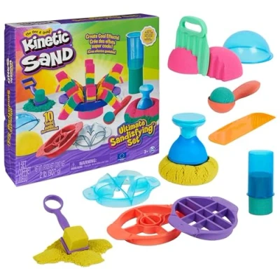 Abbildung von Kinetic Sand Ultimate Sandisfying Set 907 g original magischer kinetischer aus Schweden in 3 Farben, 10 Werkzeuge zum Formen, Schneiden und Fließen lassen für Indoor Sandspielspaß, ab Jahren