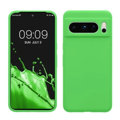 Abbildung von kwmobile Hülle kompatibel mit Google Pixel 8 Pro Silikon Handy Case Handyhülle weiche Oberfläche kabelloses Laden Limettengrün