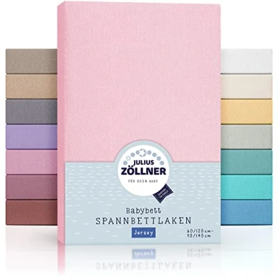 Abbildung von Julius Zöllner Jersey Spannbettlaken für Baby &amp; Kinderbett, 100% Baumwolle, OEKO TEX Standard 100 zertifiziert, Größe: 60x120cm / 70x140cm, 2er Pack, rosa