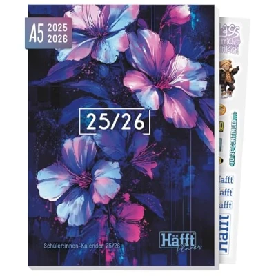Abbildung von Häfft® Planer 2025/2026 A5 Softcover Schülerkalender, Schülerplaner, Hausaufgabenheft, Schulplaner &quot;Dark Bloom Vol.2&quot; nachhaltig &amp; klimafreundlich