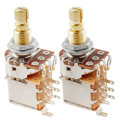 Abbildung von Musiclily Pro Messing Full Metrische Größe Split Shaft Control Poti A500K Push/Push Audio Taper Potentiometers für Gitarre (2er Set)