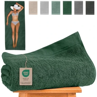 Abbildung von Hausfelder Saunahandtuch 80x 200 cm Premium 500g/m² Sauna Handtuch groß Damen und Herren Saunatuch, 100% Baumwolle, Ökotex zertifiziert (80 x Dunkelgrün)