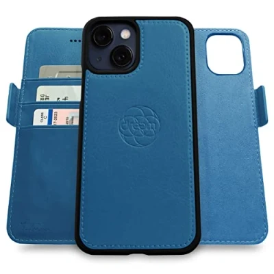 Abbildung von Dreem Fibonacci kompatibel mit iPhone 13 Brieftaschen Etui / 2 in 1 stoßfestes und abnehmbares Folio aus veganem Leder, MagSafe kompatibel, RFID Schutz [Schiefer]