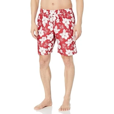 Abbildung von Amazon Essentials Herren Badehose, Schnell Trocknend, 23 cm, Rot Hibiskusblume, S