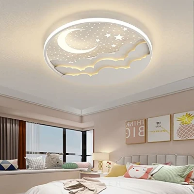Abbildung von LED Kinder Deckenlampe Stern Mond Deckenleuchte Für Acryl Lampenschirm Stufenloses Dimmen mit Fernbedienung Ultradünn 6Cm Schlafzimmer Decke Kindergarten Beleuchtung D40cm,40W,Weiß