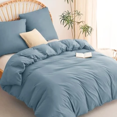 Abbildung von WAVVE Bettwäsche 200x200 3 teilig Graublau Bettbezug 200 x Set mit Kissenbezüge 80x80 cm, Sets 2x2m aus Mikrofaser Reißverschluss Weich und Bügelfrei
