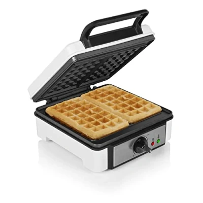 Abbildung von Princess Waffeleisen 132397, Belgische Waffelform, 1200 Watt, 0,75m Kabellänge, 19,8x19,5cm Backform, regelbare Heizstufe, antihaftbeschichtet, Silber, Schwarz, 01.132397.01.001