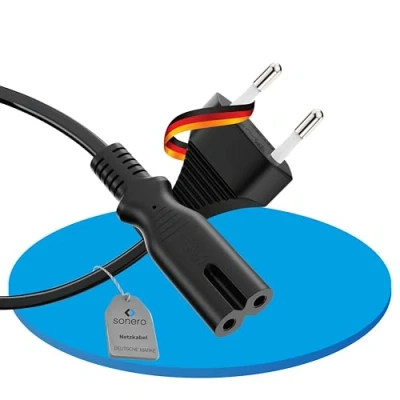 Abbildung von sonero Stromkabel Netzkabel 2 Polig, 1,50m, Eurostecker Typ C Netzstecker auf IEC Buchse C7 Euro 8 Stecker, Netzteil Strom Kabel für TV, PS5, PS4, PS3, Haushaltsgeräte, Schwarz