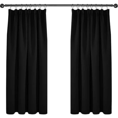 Abbildung von Deconovo Gardinen Vorhang Verdunkelungsgardinen mit Kräuselband Kinderzimmer, 138x117cm(HöhexBreite), Schwarz, 2er Set