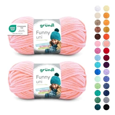 Abbildung von Gründl Wolle Funny uni, weiches Chneillegarn zum Stricken und Häkeln aus 100% Polyester, 2 Knäuel (100 g/ 120 m, Nadelstärke: 5 6), Aprikose