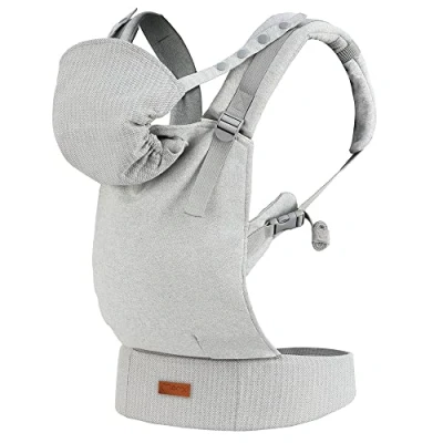 Abbildung von MOMI COLLET Babytrage ab 3. Lebensmonat, für Babys und Kleinkinder bis max. 20 kg Körpergewicht, mit Kapuze einer Köpfchenstütze das Baby, optimale Anpassung 6 Einstellpunkten, Gray
