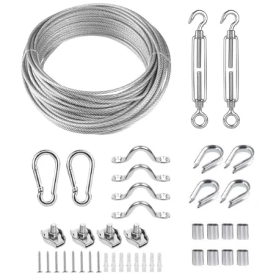 Abbildung von TooTaci Drahtseil 3mm Set, 304 Edelstahl Stahldraht Kabel 7x7, 20M Stahlseil Ummantelt aus Vinyl, mit Ösen,Seilspanner Spanngarnitur,Haken, M3 Crimpschlaufenhülse,für Lichterkette Hängen