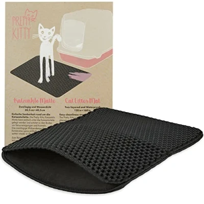 Abbildung von Katzenklo Matte Schwarz: Katzenmatte 30x40cm für Sauberkeit mit Katzenstreu Katzentoilette Vorleger Pretty Kitty