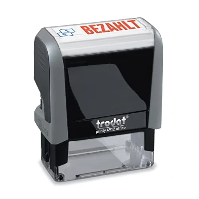 Abbildung von Trodat Office Printy 4912 selbstfärbender Textstempel, Text BEZAHLT, Abdruckfarbe blau rot, 47 x 18 mm