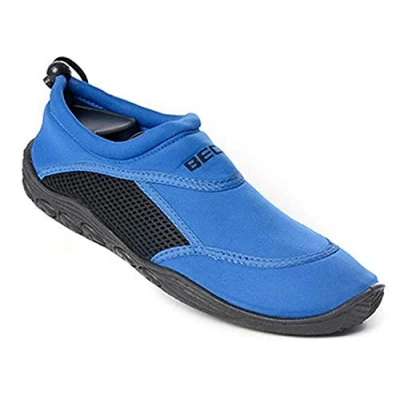 Abbildung von BECO Wasserschuhe Damen &amp; Herren Neopren Badeschuhe mit Netzeinsatz Gummisohle, elastische Surfschuhe ideal für Wassersportaktivitäten in Blau/Schwarz , Größe: 38