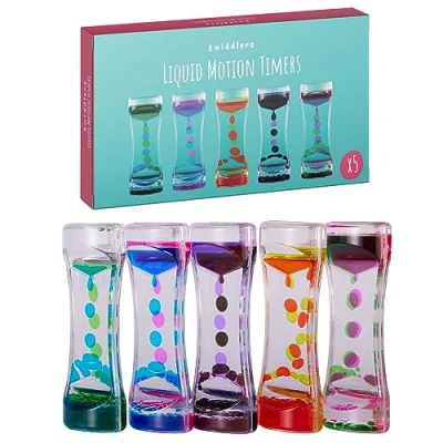 Abbildung von THE TWIDDLERS 5 Liquid Motion Timer, Flüssig Tropfen Sanduhr (14,5cm, Farben) Lavalampe Spiele, Klassenzimmer, Bubbler Spielzeug, Oil Hourglass Geschenke für Kinder, Jungen &amp; Mädchen