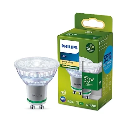 Abbildung von Philips Leuchtmittel LED Classic ultraeffiziente GU10 Lampe (50 W), Spot mit warmweißem Licht, energiesparende langer Nutzlebensdauer, Energieeffizienzklasse A