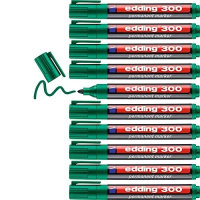 Abbildung von edding 300 Permanentmarker grün 10 Stifte Rundspitze 1,5 3 mm wasserfest, schnell trocknend wischfest für Karton, Kunststoff, Glas, Holz, Metall, Glas