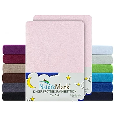 Abbildung von NatureMark 2er Pack Kinder FROTTEE Spannbettlaken, Spannbetttuch kuschelig weich, für Babybett und Kinderbett 70x140 cm Rosa