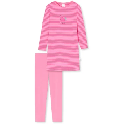 Abbildung von Schiesser Mädchen Schlafanzug Nachthemd Mit Leggings Lang 100% Organic Bio Baumwolle Größe 92 Bis 140 Pyjamaset, Rosa_179493, 116 EU