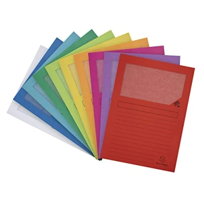 Abbildung von Exacompta 50000E 50er Pack Fenstermappen Super PEFC zertifiziert Karton 120g/m² praktisch und robust für DIN A4 farbig sortiert Dokumentenmappe Einschlagmappe