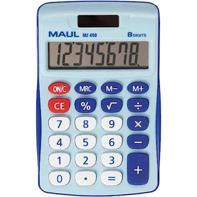 Abbildung von MAUL Taschenrechner MJ 450 klein mit 8 Stellen Display Standardfunktionen für Büro, Zuhause, Schule Solar Batterienutzung bei Dunkelheit Blau
