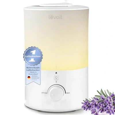 Abbildung von LEVOIT Top Fill Luftbefeuchter 3L mit Nachtlicht, 360Drehbare Düse, Spülmaschinenfest Humidifier, Leiser Raumluftbefeuchter, 25H Aroma Diffuser für Schlafzimmer Kinderzimmer Pflanzen Baby