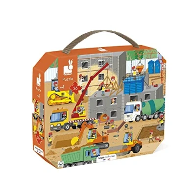 Abbildung von Janod Kinderpuzzle Die Baustelle 36 Teile Lernspiel Feinmotorik und Konzentration Koffer mit Griff Ab 4 Jahren, J02604