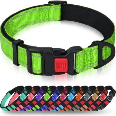 Abbildung von Taglory Hundehalsband, Weich Gepolstertes Neopren Nylon Hunde Halsband für Kleine Hunde, Verstellbare und Reflektierend das Training, Grün