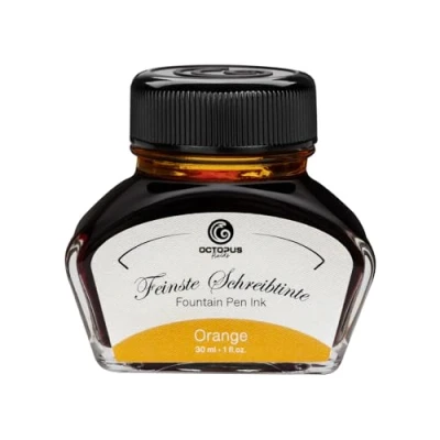 Abbildung von Octopus Fluids Füllhaltertinte im Tintenglas, Schreibtinte für Füllhalter, Füllertinte in Orange 30ml Tintenfass, Kalligraphie Tinte