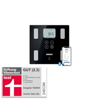 Abbildung von OMRON VIVA die smarte Körperanalyse Personenwaage, Stiftung Warentest „Gut“ 10/24, mit Bluetooth &amp; App; misst Körperfett, Gewicht, Viszeralfett, Skelettmuskelmasse, Grundumsatz BMI; für 4 Nutzer
