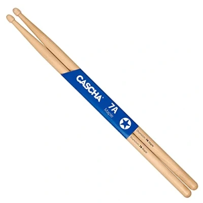 Abbildung von CASCHA Maple 7A Drumsticks ideal für sanften Rock Schlagzeug Sticks Fortgeschrittene 1 Paar Wooden Zubehör aus Ahornholz, HH 2362, Natur