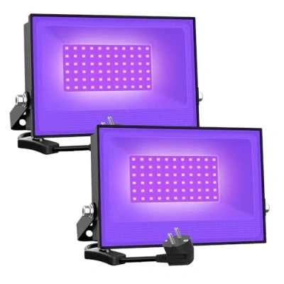 Abbildung von Onforu 2 er 30W LED Schwarzlicht Strahler, UV Fluter mit Stecker, IP66 Wasserdicht Schwarzlichtlampe, Fluoreszenz Blacklight Schalter, Scheinwerfer Partylicht für Bar, Neonfarben, Party Deko