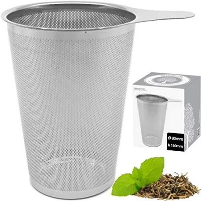 Abbildung von amapodo Teefilter Teesieb für Tasse losen Tee Edelstahl Teekanne Teezubehör Ideal als Siebeinsatz Dauer Teefilter, Spülmaschinenfest, Plastikfrei