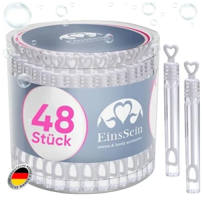 Abbildung von EinsSein 48x Seifenblasen Hochzeit Herzgläschen Box Weiss gastgeschenke für die hochzeits luftblasen Herz verlobung Herzform seifenblase Ideen hochzeitsdeko Mini hochzeitsseifenblasen