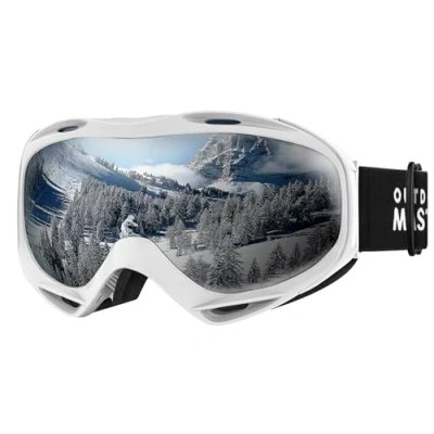 Abbildung von OutdoorMaster OTG Skibrille Überbrille Ski /Snowboardbrille für Männer, Frauen &amp; Jugendliche 100% UV Schutz (Weißer Rahmen + VLT 10% Silber Linse)