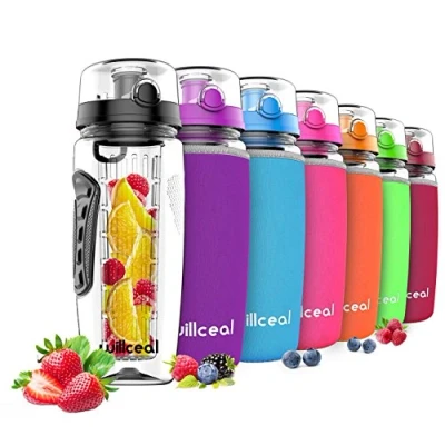 Abbildung von willceal Wasserflasche mit Fruchteinsatz 945 ml Hochwertig und beständig Groß, BPA frei, aus Tritan Aufklappbarer Deckel Tragegriff Auslaufsicheres Design