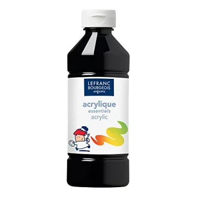 Abbildung von Lefranc &amp; Bourgeois 188536 Value Kinder Acrylfarbe, auf Wasserbasis, mit Glanzeffekt, seidenglänzender Finish, deckend, Dosieröffnung, 500ml Flasche, schwarz