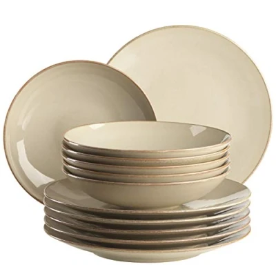 Abbildung von MÄSER 931733 Ossia, Teller Set für 6 Personen im mediterranen Vintage Look, 12 teiliges modernes Tafelservice mit Suppentellern und Speisetellern in Dunkelblau, Keramik
